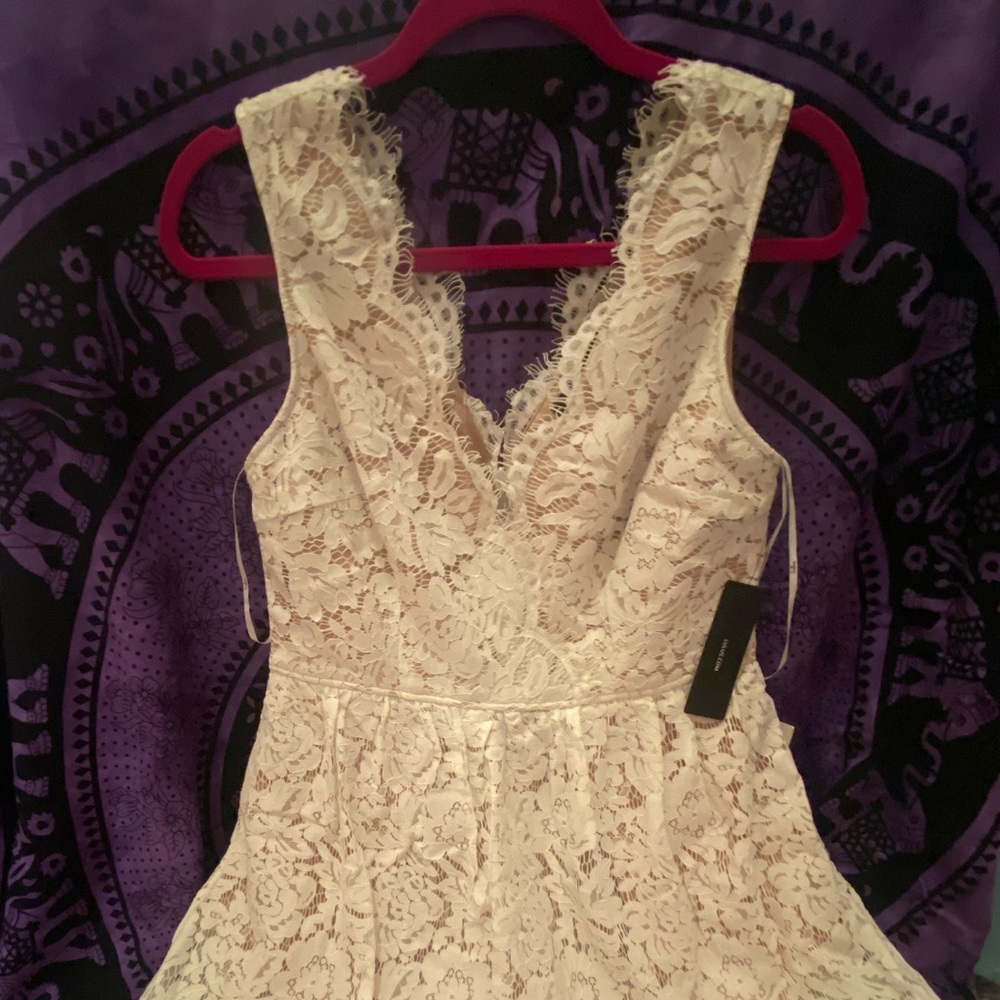 Lulu Love Swept White Lace Midi Skater Dress